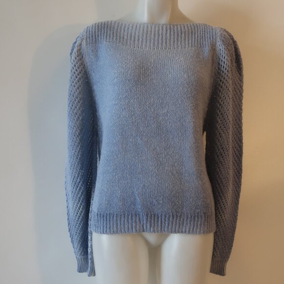 Womens LoveShackFancy Blue Knit Sweater Sz L - Picture 1 of 8